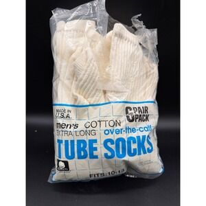 Vintage Kmart Mens Tube Socks 5 Pair open Pack White Extra Long Over Calf USA